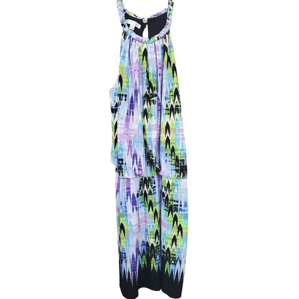 London Times Multicolor Halter Drop Waist Sleeveless Blouson Dress Size 10